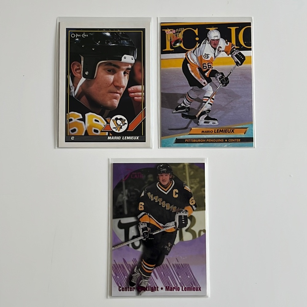 3 CARD LOT Mario Lemieux 90’s O-Pee-Chee Fleer Ultra Pittsburgh Penguins Vintage